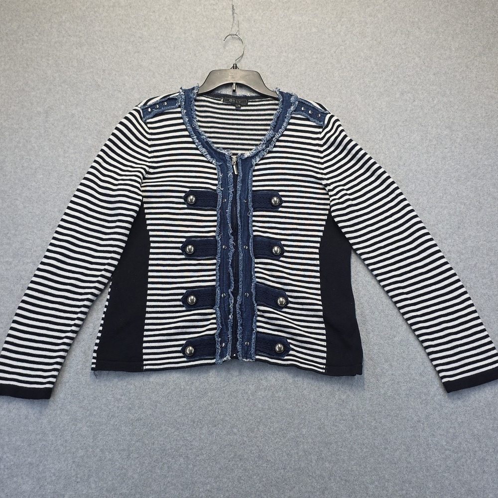 Striped Black and White Zipper Cardigan